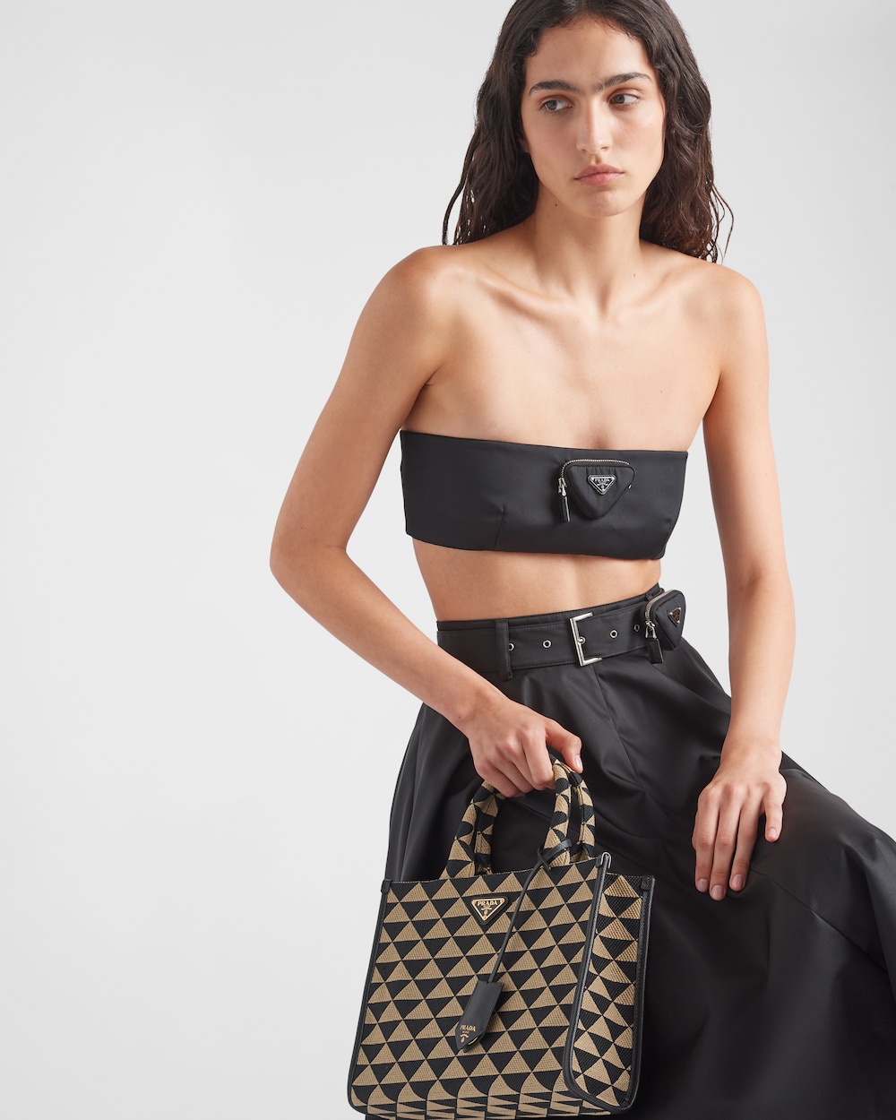 Small Prada Symbole Embroidered Fabric Handbag - Image 6